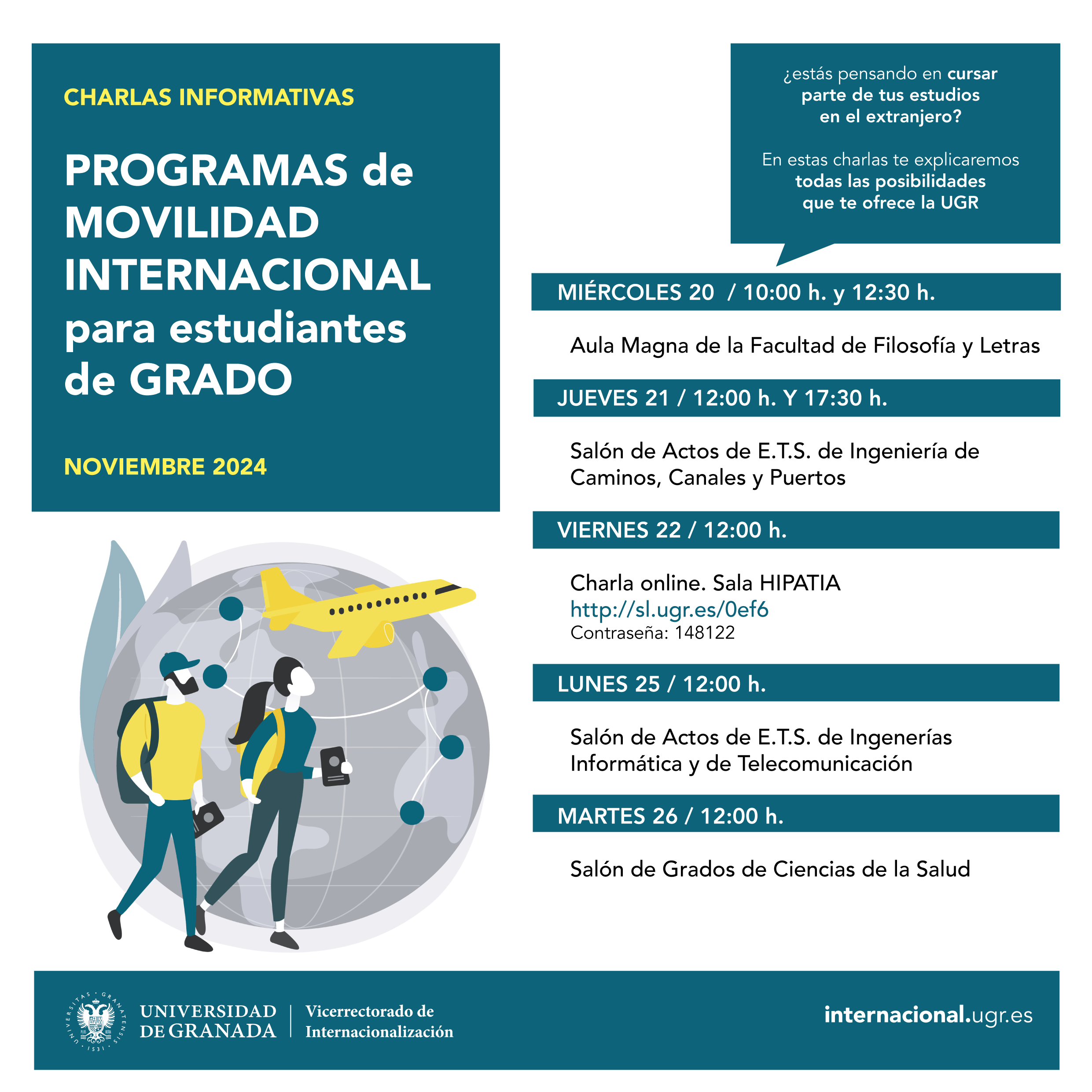 Sesiones Informativas sobre Movilidad Internacional para Estudiantes de Grado de la UGR 