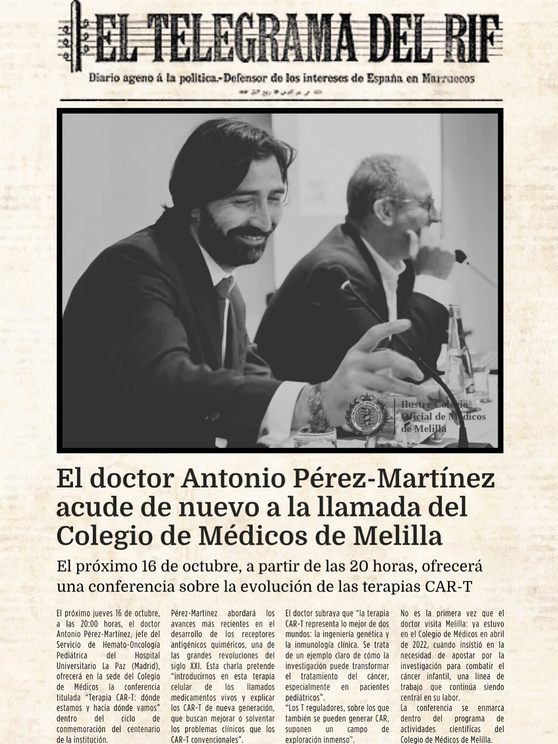 📢 El prestigioso doctor Antonio Pérez-Martínez vuelve a Melilla