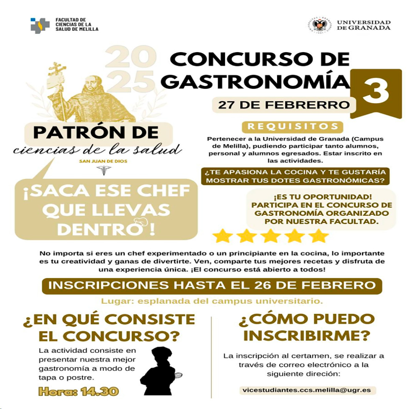 ¡Último día para inscribirte en el Concurso de Gastronomía de la Facultad de Ciencias de la Salud! 🍴 ¡Último día para inscribirte en el Concurso de Gastronomía de la Facultad de Ciencias de la Salud! 🍴