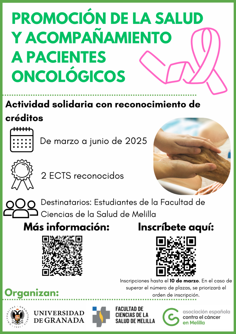 Promoción de la salud y Acompañamiento a pacientes oncológicos Cartel promocional actividad